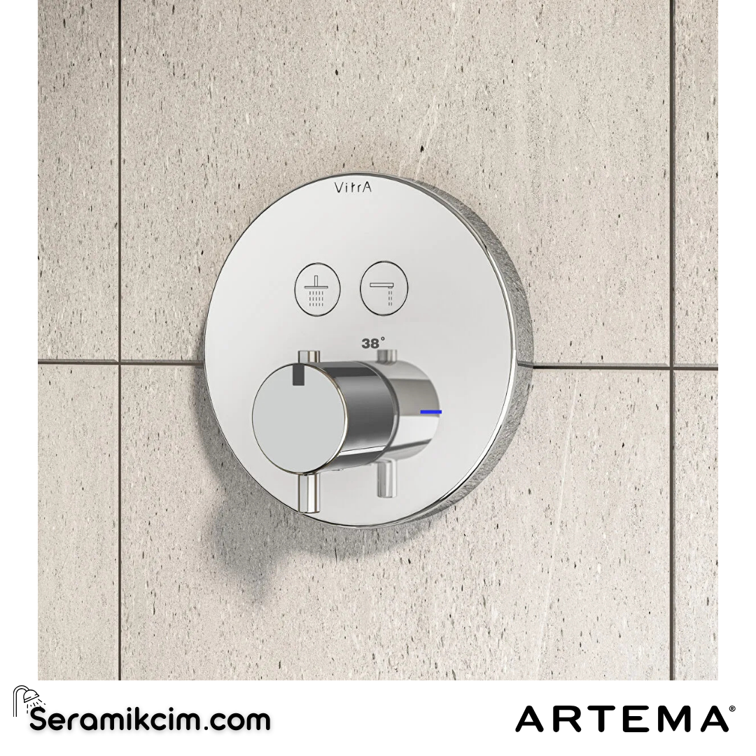 Artema Aquaheat Aquacontrol Round Ankastre Termostatik Duş Seti (Bliss 2F, Bliss 3F) (A42718, A42806, A45742, A45652, A45736STA, A43126) Krom A49293 - A49293