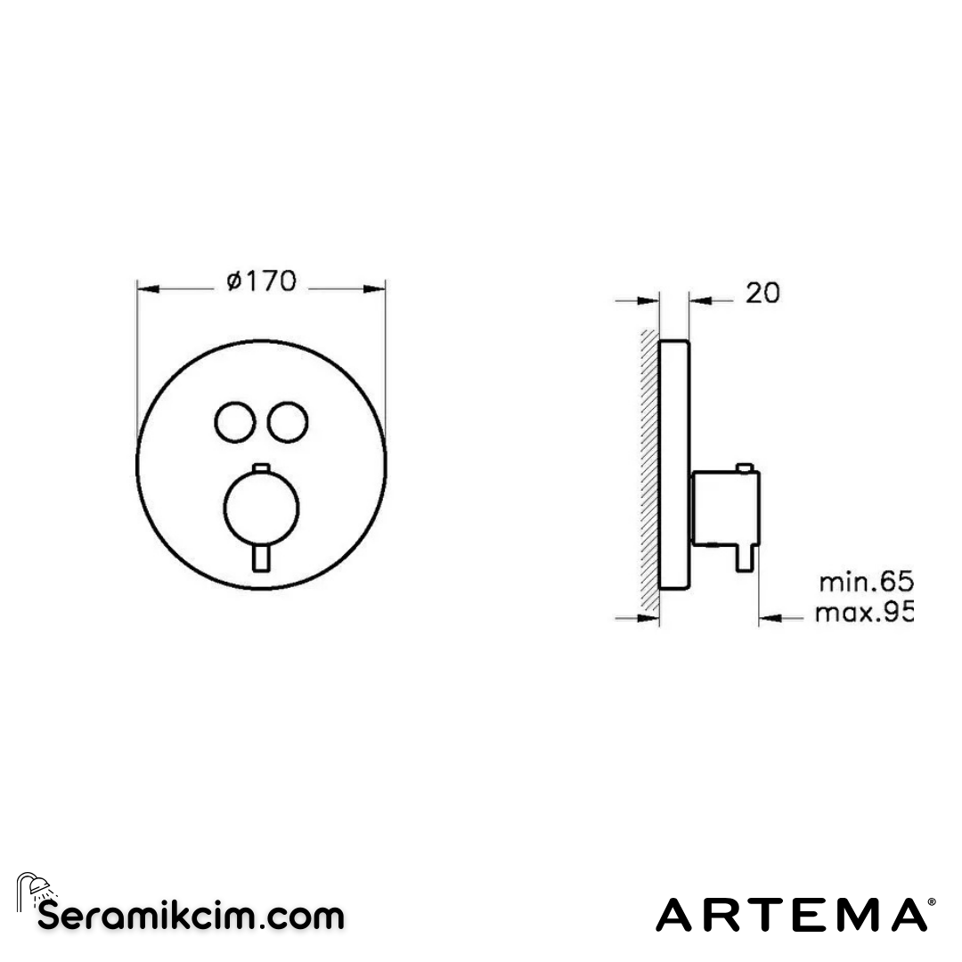 Artema Aquaheat Aquacontrol Round Ankastre Termostatik Duş Seti (Bliss 2F, Bliss 3F) (A42718, A42806, A45742, A45652, A45736STA, A43126) Krom A49293 - A49293