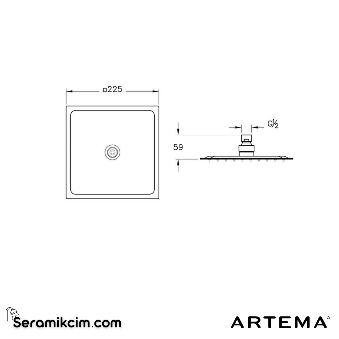 Artema Aquaheat Aquacontrol Square Ankastre Termostatik Duş Seti (Bliss 2F, Bliss 3F) (A42746, A42806, A45792, A45652, A45736STA, A43131) Krom A49294 - A49294