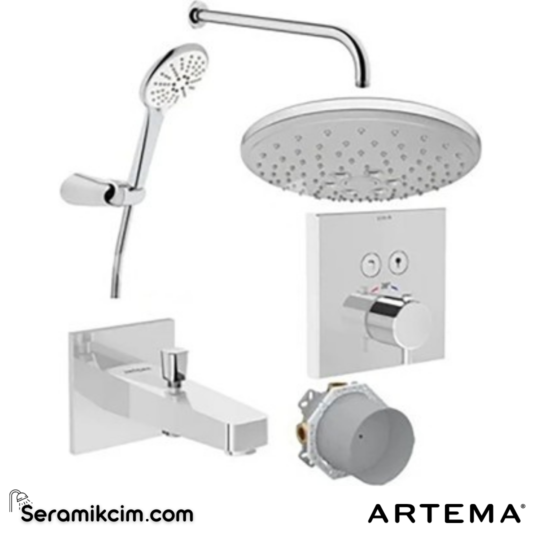 Artema Aquaheat Aquacontrol Square Ankastre Termostatik Duş Seti (Bliss 2F, Bliss 3F) (A42746, A42806, A45792, A45652, A45736STA, A43131) Krom A49294 - A49294