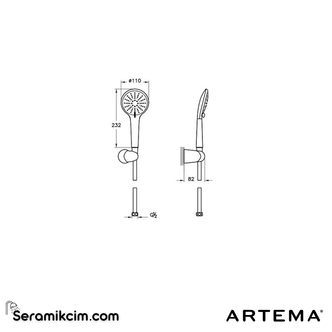 Artema Aquaheat Aquacontrol Square Ankastre Termostatik Duş Seti (Bliss 2F, Bliss 3F) (A42746, A42806, A45792, A45652, A45736STA, A43131) Krom A49294 - A49294