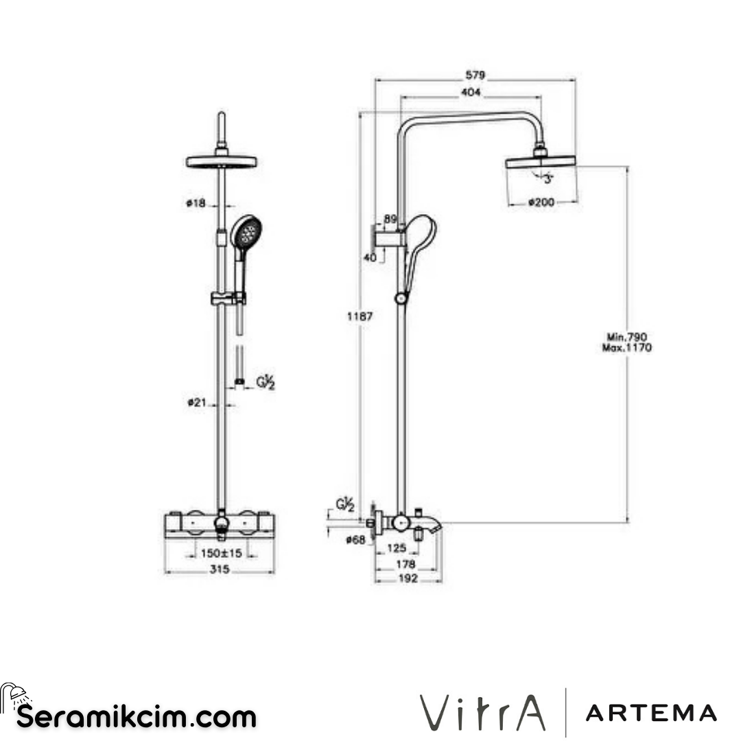 Artema Base Round 200 B Duş Sistemi Krom A47303