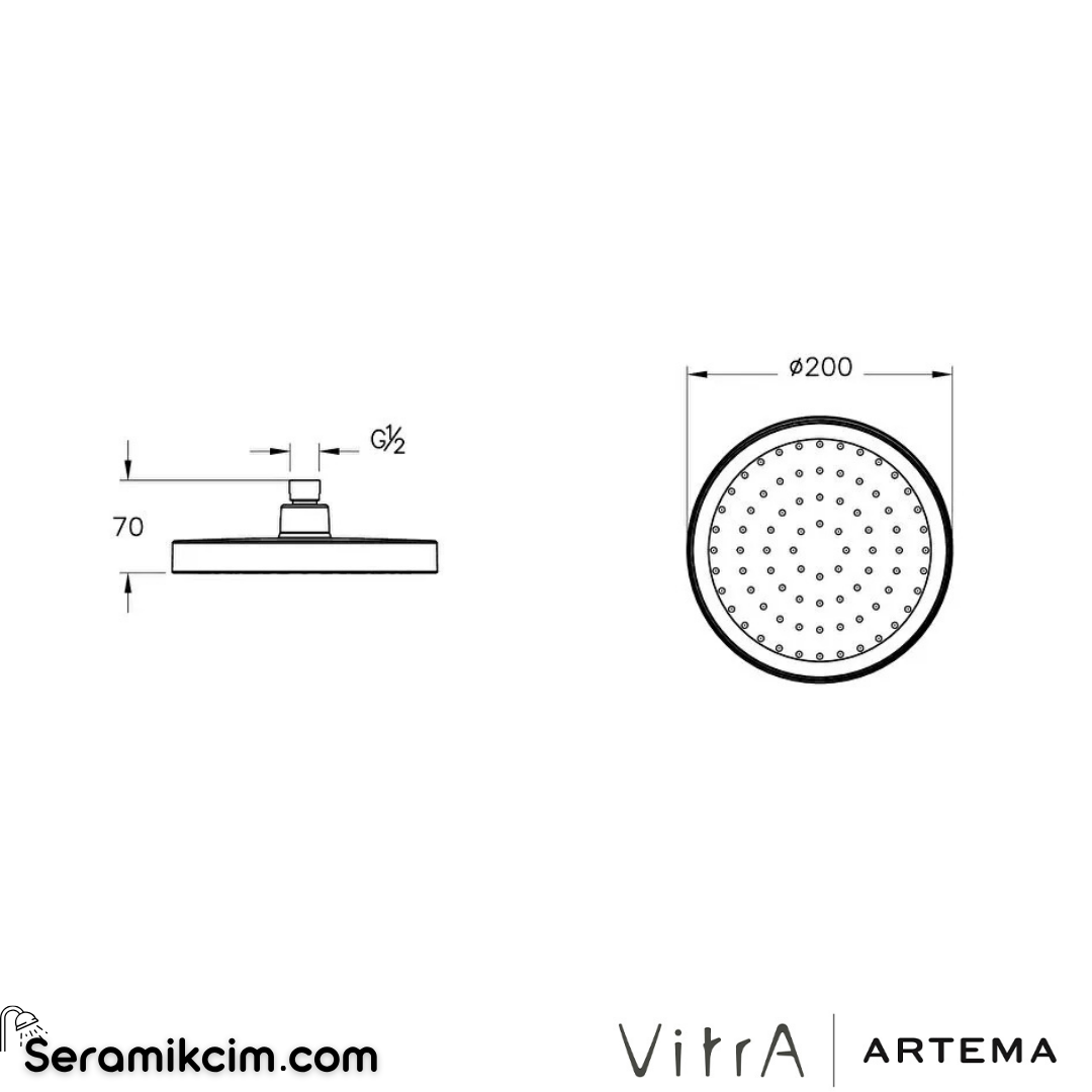 Artema Base Round Duş Başlığı 1 Fonksiyonlu 200 Ø Krom A45904
