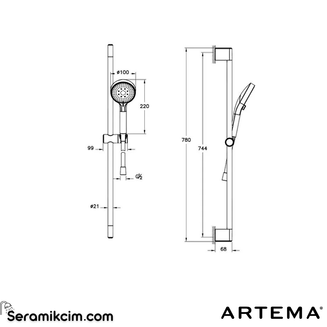Artema Base Round Sürgülü El Duşu 3 Fonksiyonlu 100mm Krom A45908
