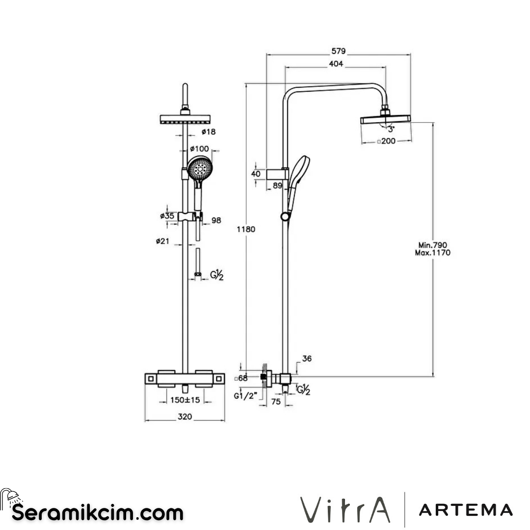 Artema Base Square 200 Duş Sistemi Krom A47306