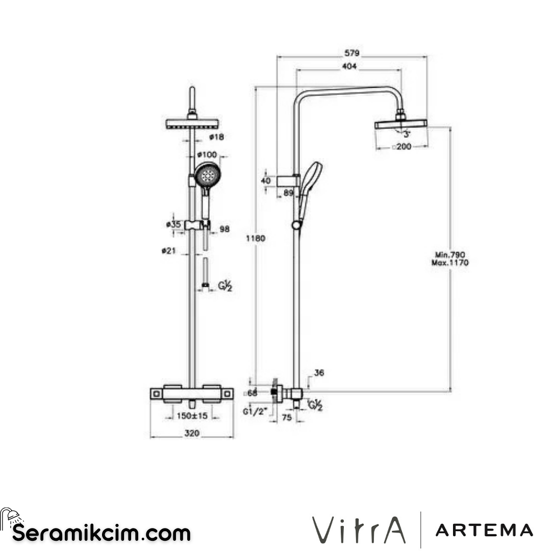 Artema Base Square 200 Duş Sistemi Mat Siyah A4730636
