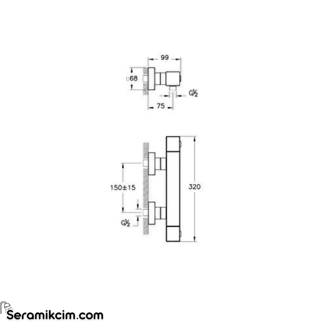 Artema Base Square Termostatik Duş Bataryası Fırçalı Bakır A4730124
