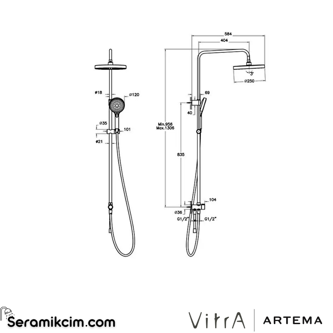 Artema Core Round 250 Duş Kolonu Mat Siyah A4591836