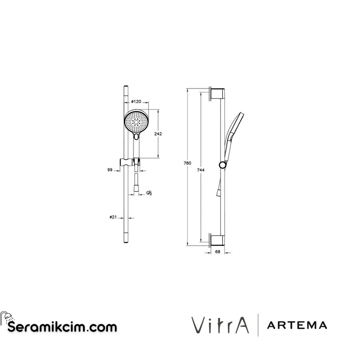 Artema Core Round Sürgülü El Duşu 3 Fonksiyonlu 120mm Fırçalı Nikel A4591634