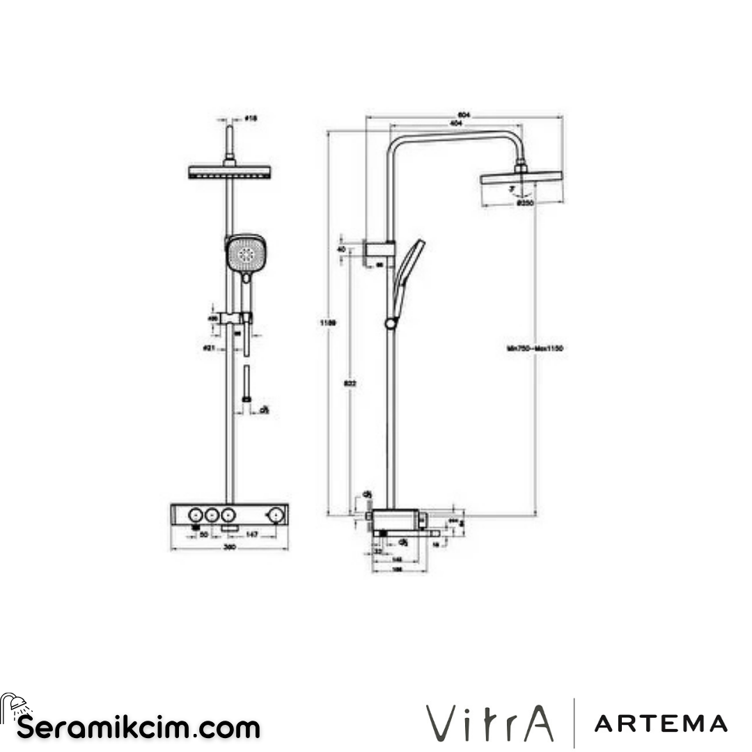 Artema Core Square 250 B Duş Sistemi Parlak Altın A4731074