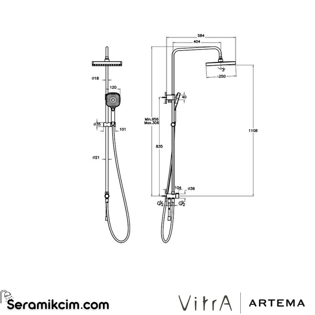 Artema Core Square 250 Duş Kolonu Krom A45919