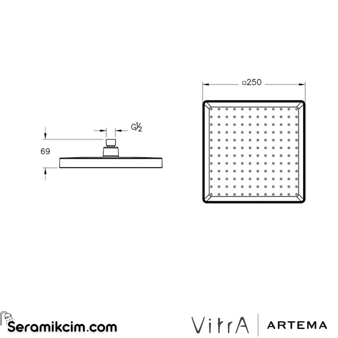Artema Core Square Duş Başlığı 1 Fonksiyonlu 250mm Krom A45913