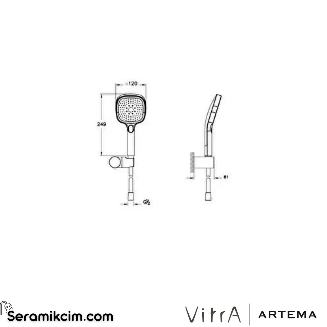 Artema Core Square El Duşu 3 Fonksiyonlu 120mm Parlak Altın A4591574