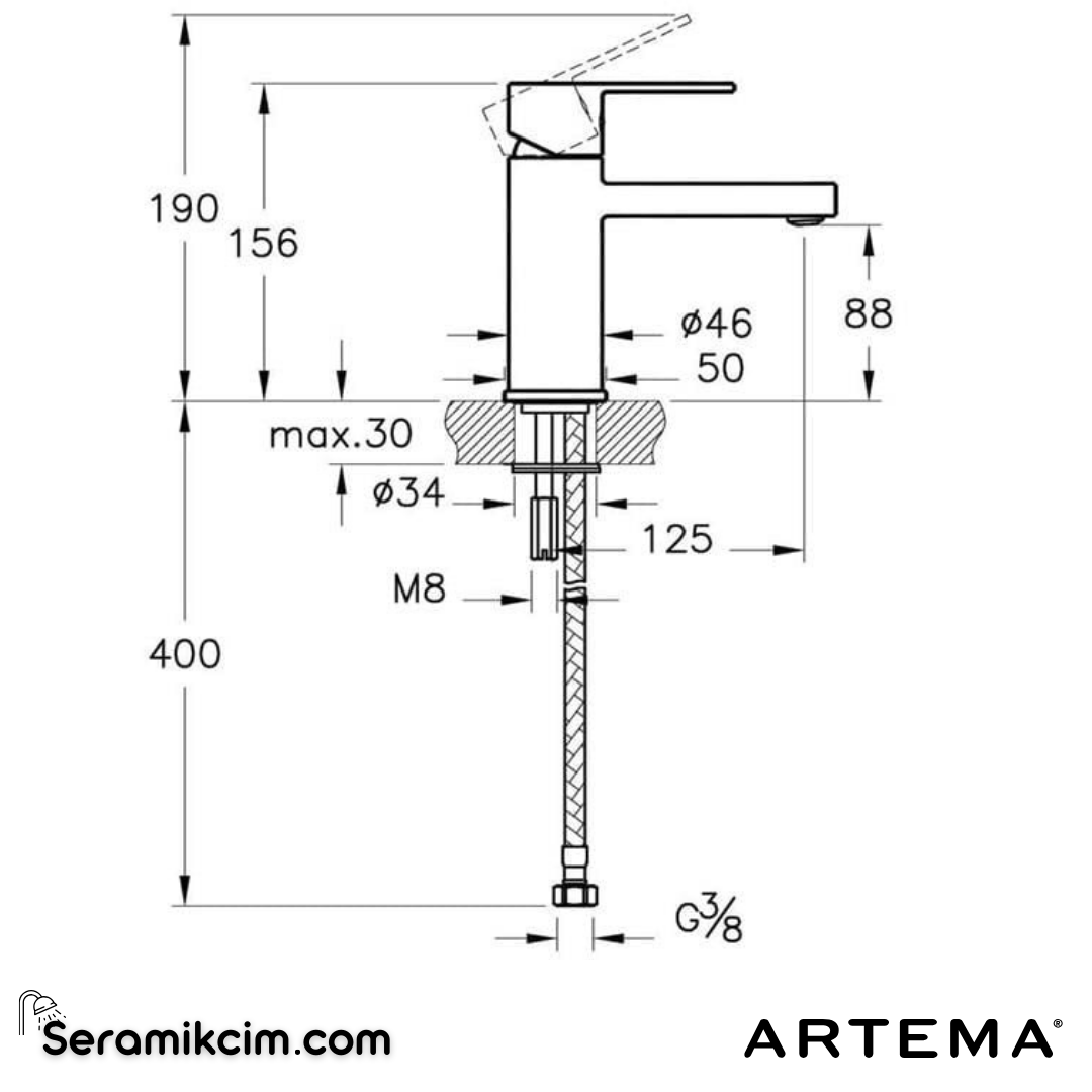 Artema Flo S Lavabo Bataryası Krom A41936 - A41936