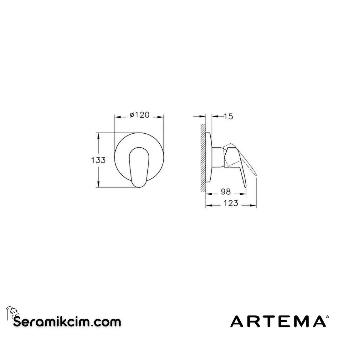 Artema Flow Round Ankastre Duş Bataryası (Sıva Üstü Grubu) Krom A43272 - A43272
