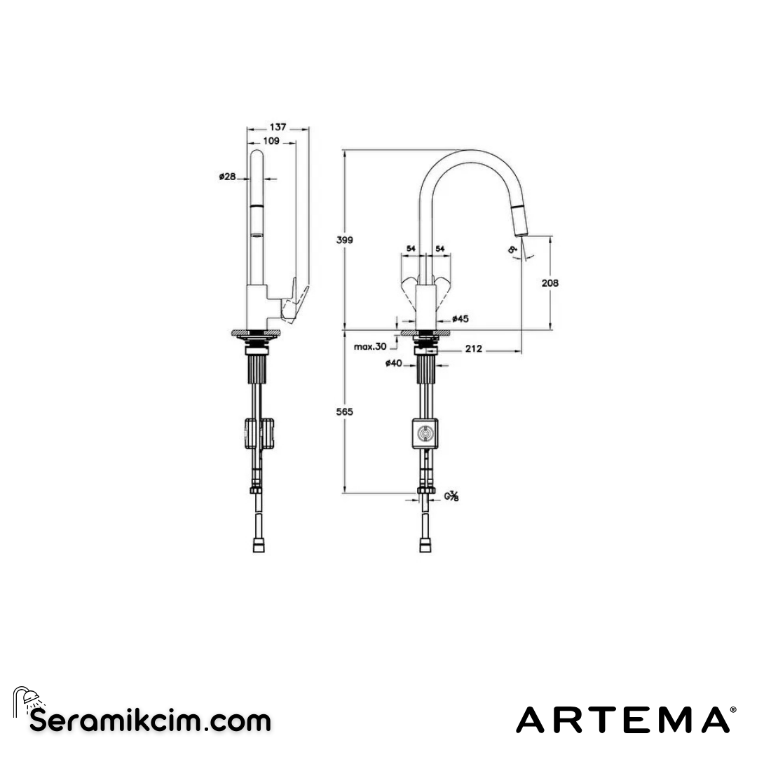 Artema Flow Soft Eviye Bataryası (C-Tip, Pull-Out) Krom A43445 - A43445
