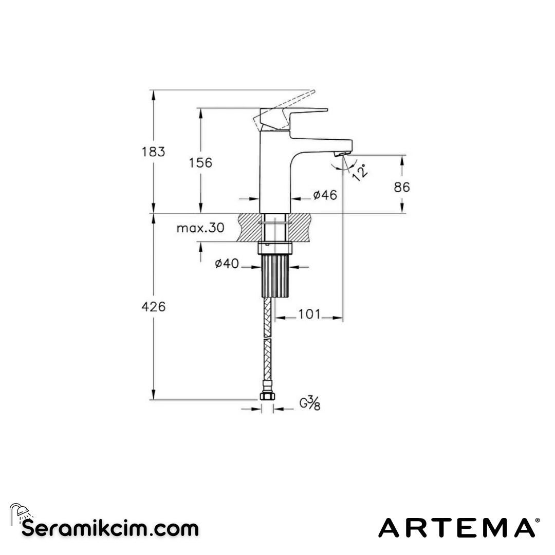 Artema Flow Square Lavabo Bataryası Krom A43044 - A43044
