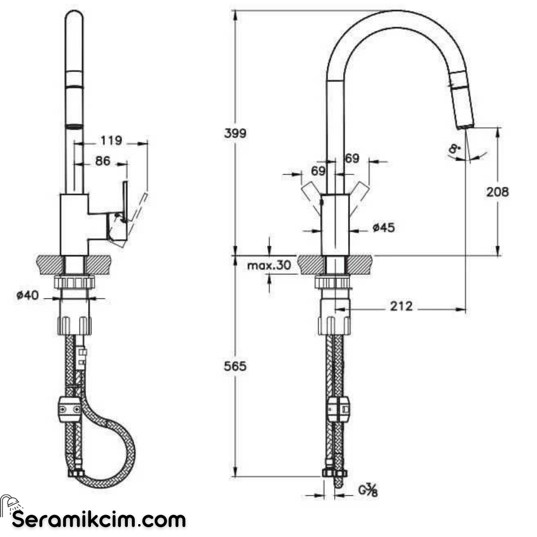 Artema Maestro Standart Pull-Down Eviye Bataryası Krom A42162