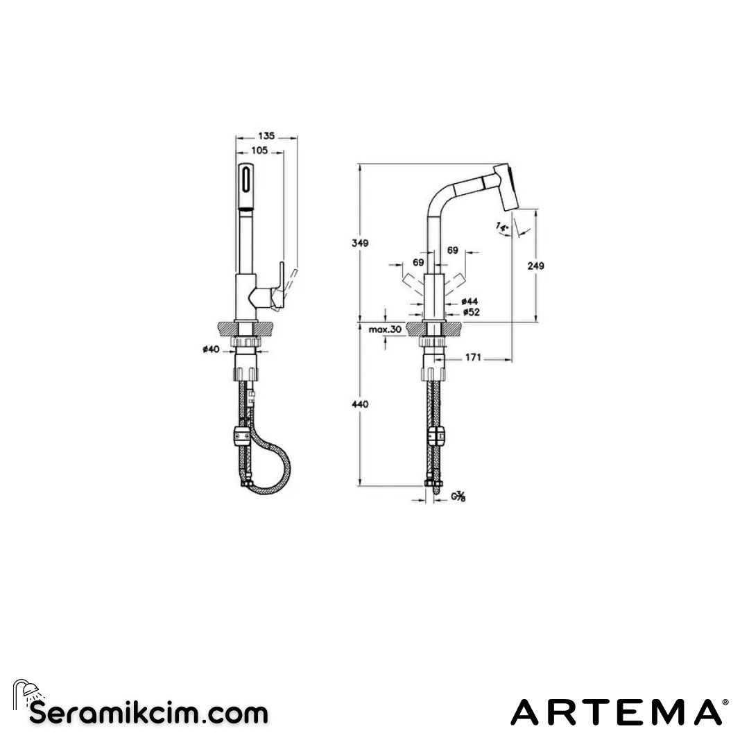 Artema Masterline Maestro Pull-Out Eviye Bataryası Krom A42146 - A42146