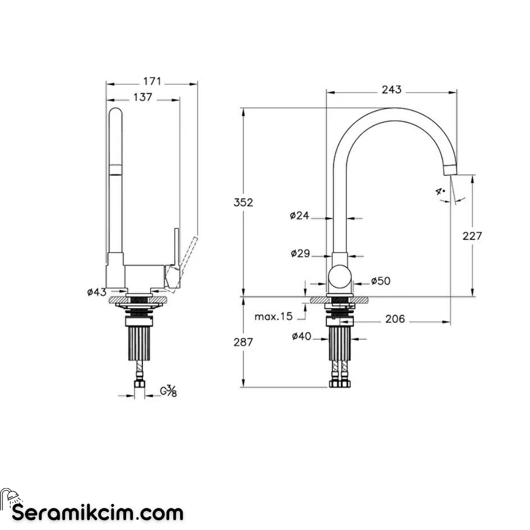 Artema Masterline Pencere önü eviye bataryası A43518