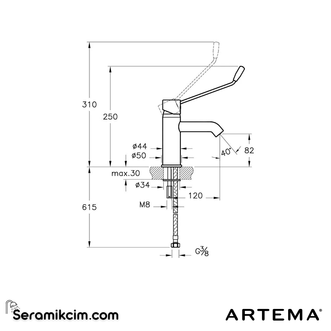 Artema Minimax S Lavabo Bataryası (Özel İhtiyaçlar İçin) Krom A42312STA - A42312STA