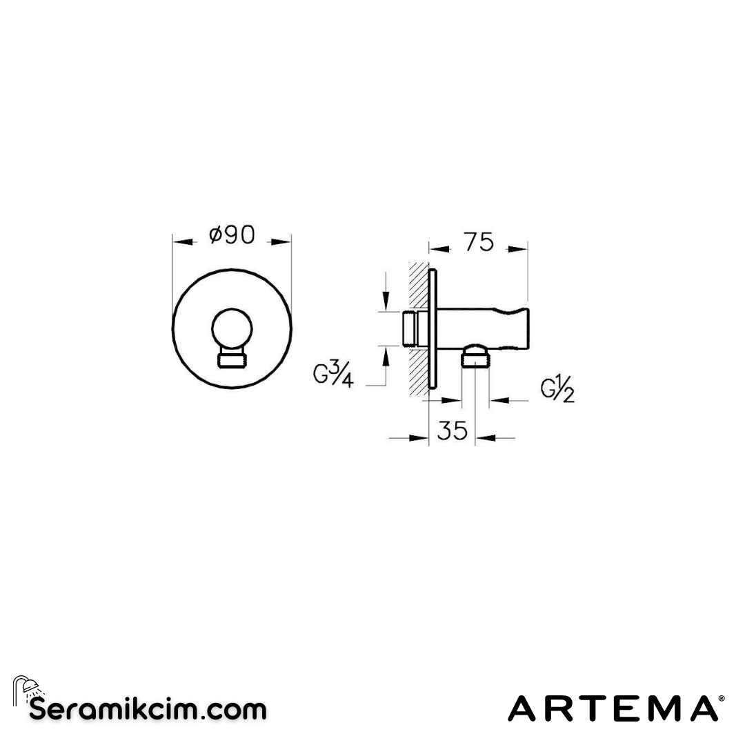 Artema Root Round Ankastre El Duşu Çıkışı Bakır A4262526 - A4262526