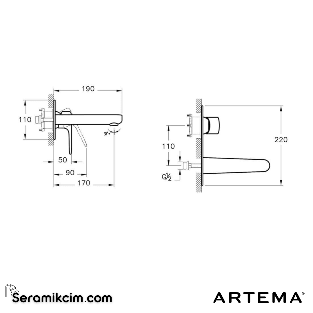 Artema Root Round Ankastre Lavabo Bataryası (Sıva Üstü Grubu) Krom A42721 - A42721