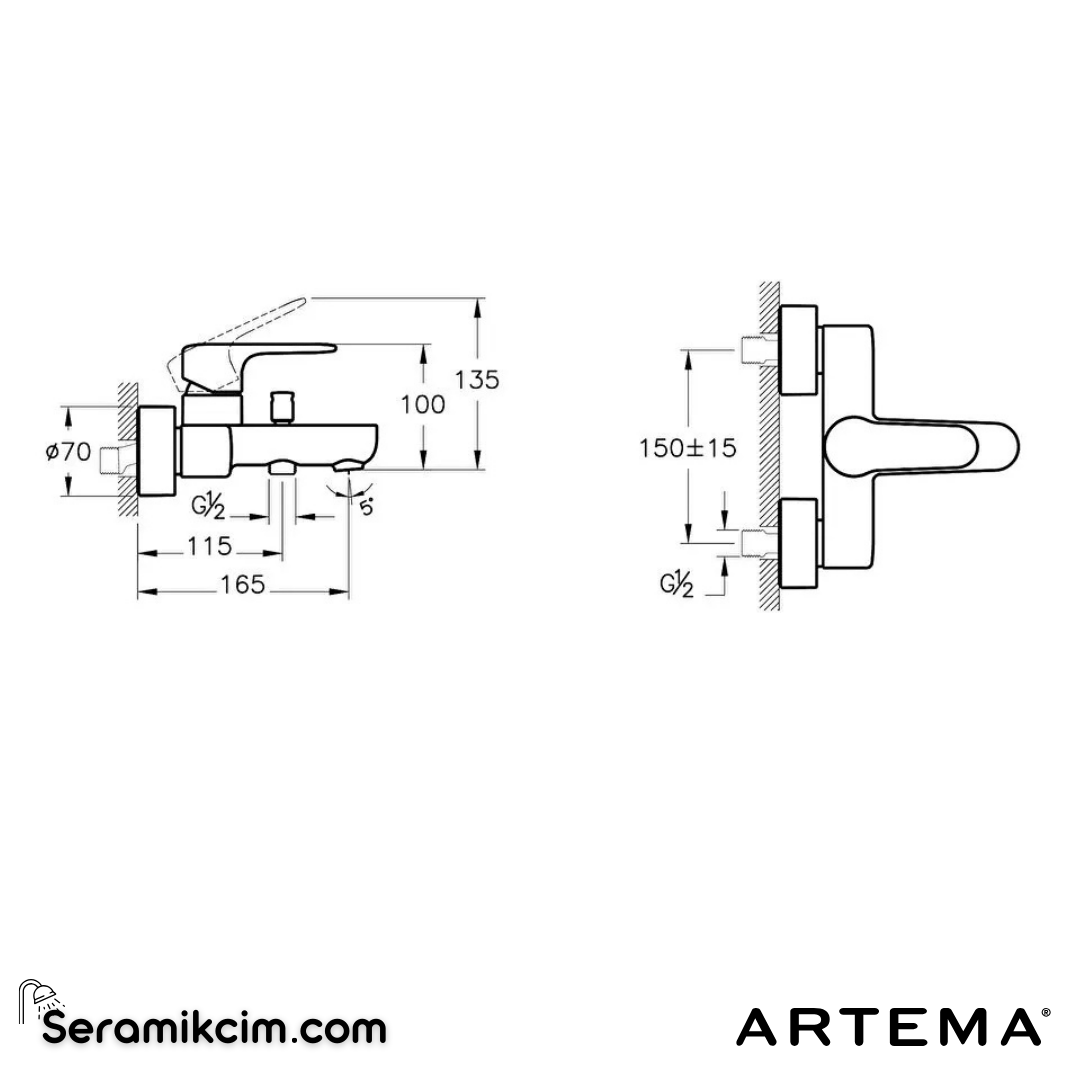 Artema Root Round Banyo Bataryası Krom A42725 - A42725