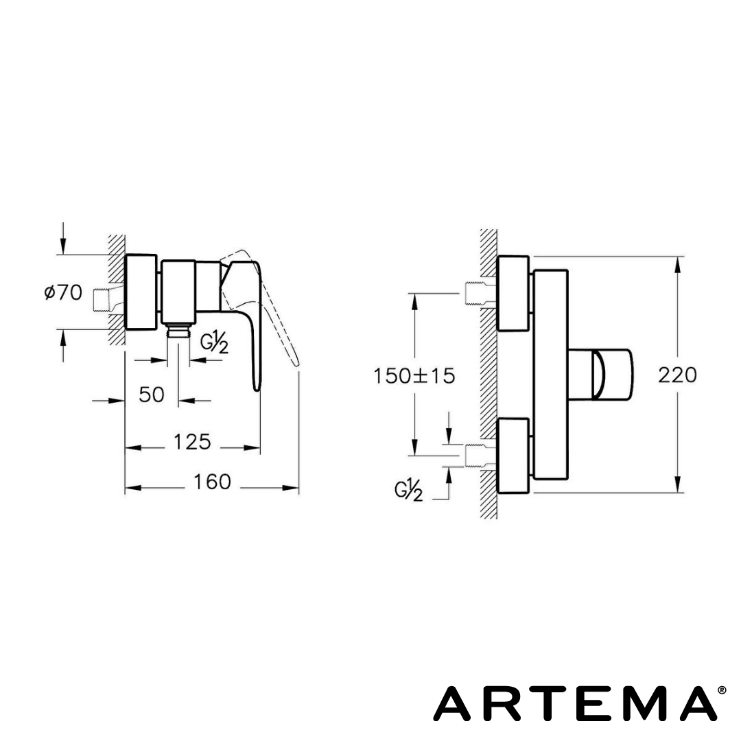 Artema Root Round Duş Bataryası Krom A42726