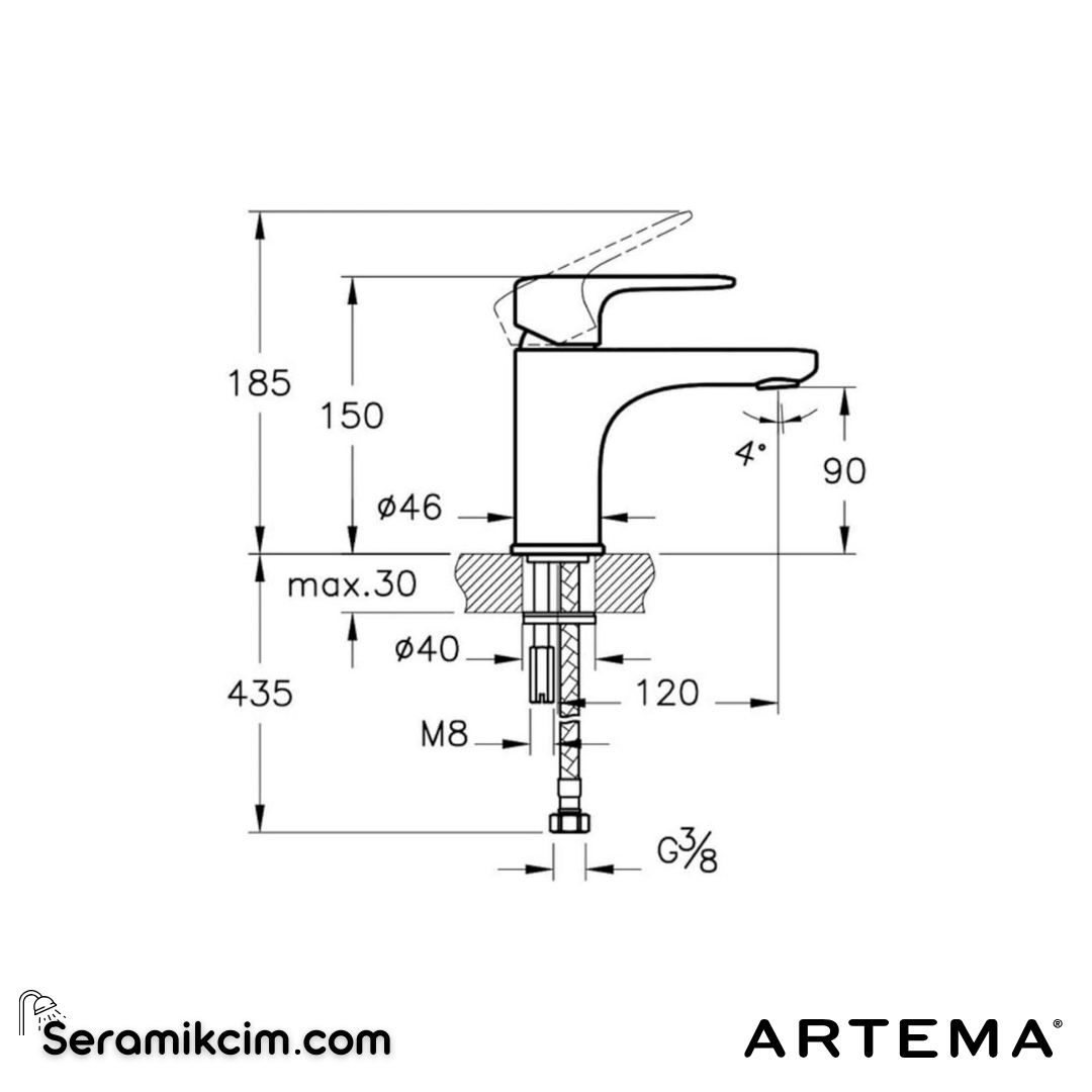 Artema Root Round Lavabo Bataryası Krom A42705 - A42705