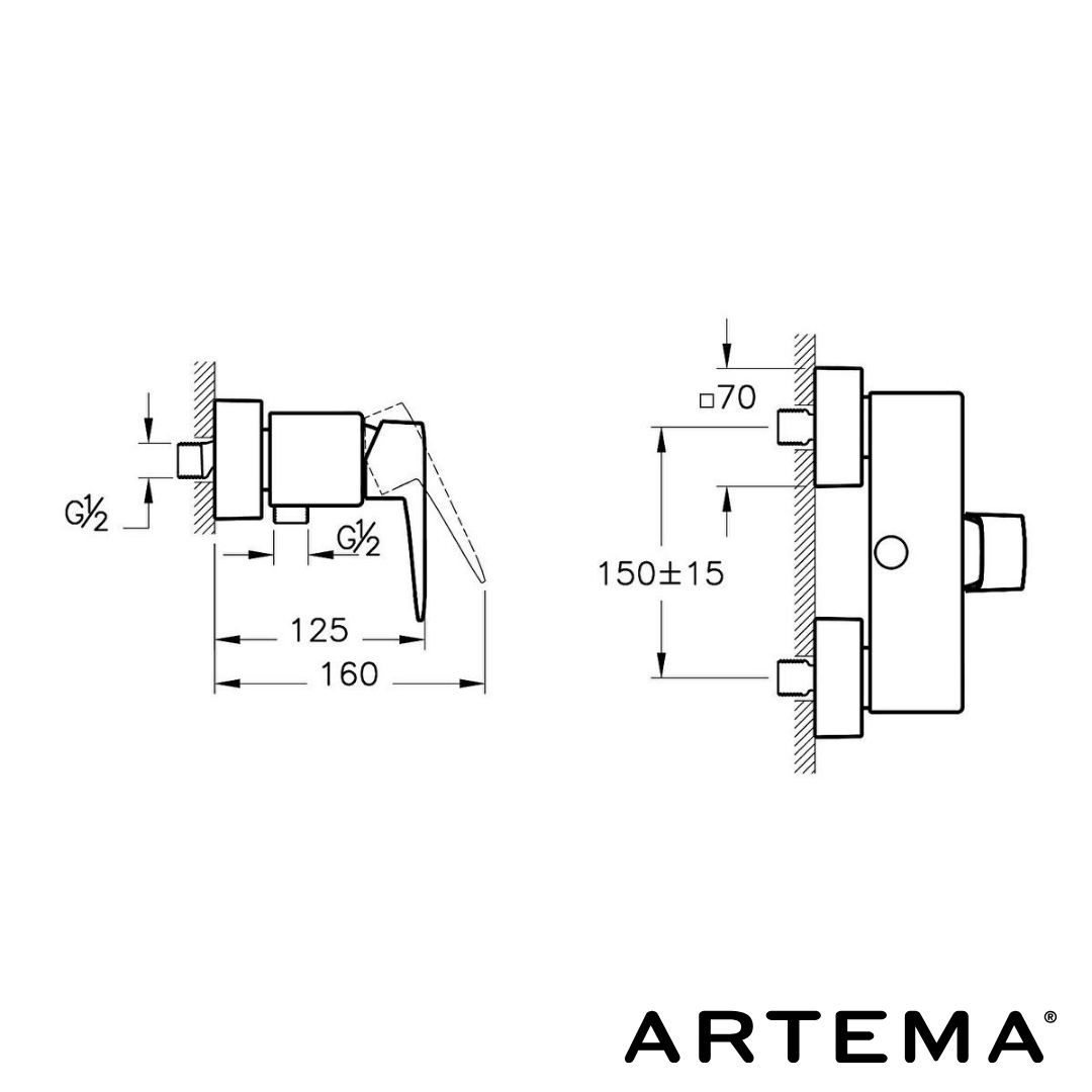 Artema Root Square Duş Bataryası Krom A42761