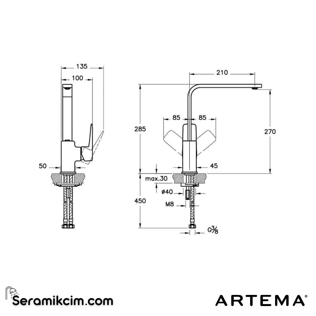 Artema Root Square Eviye Bataryası Krom A42753 - A42753