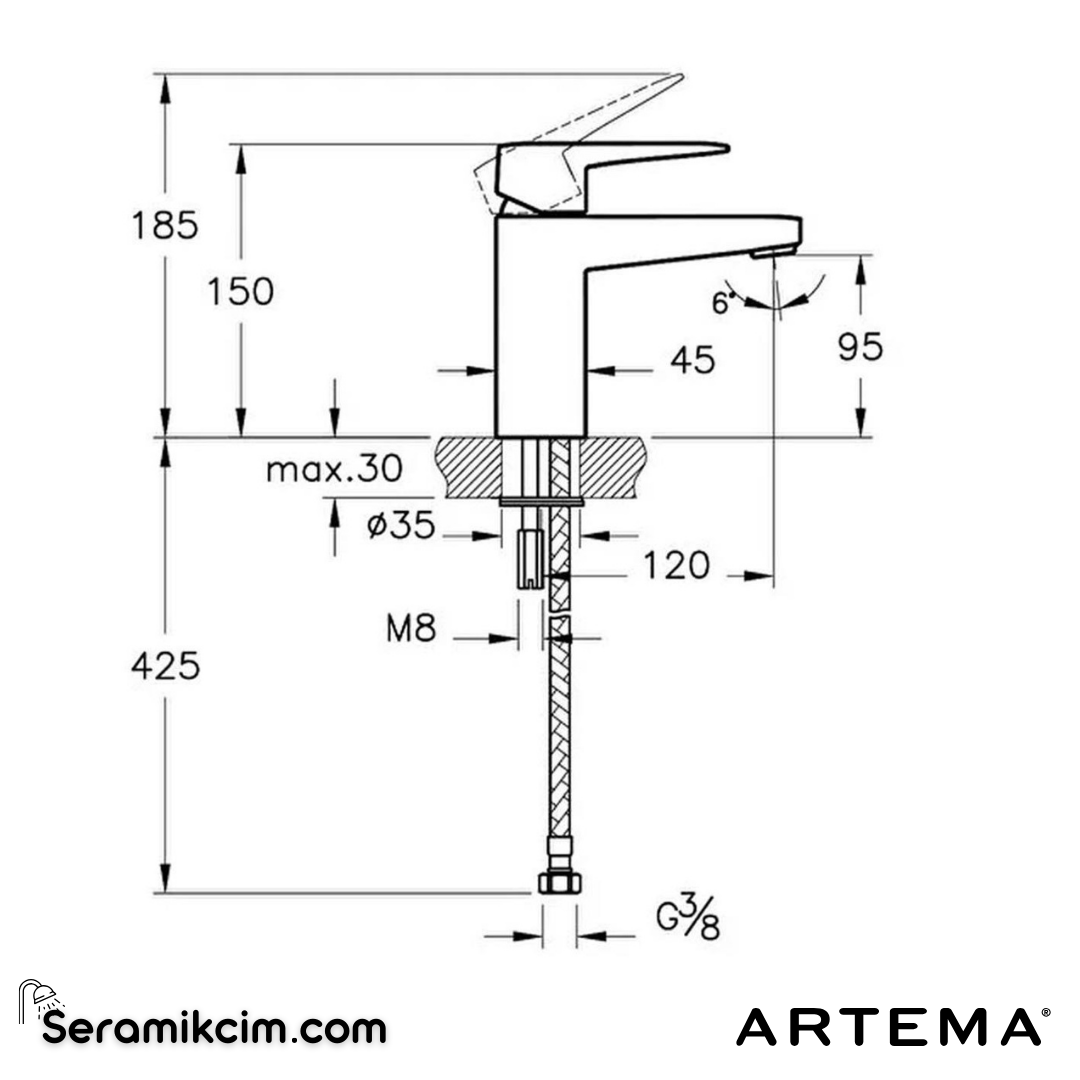 Artema Root Square Lavabo Bataryası Krom A42732 - A42732