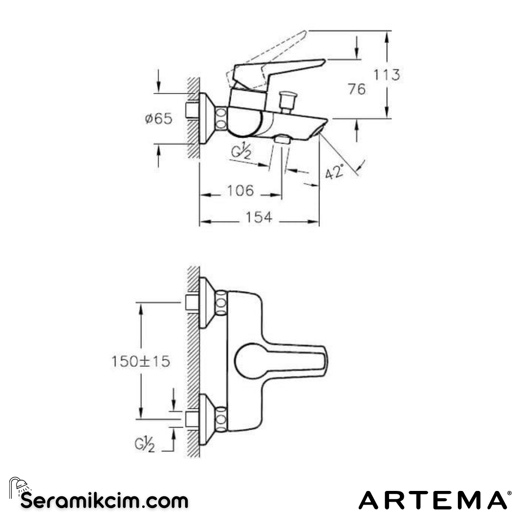 Artema Solid S Banyo Bataryası Krom A42444 - A42444