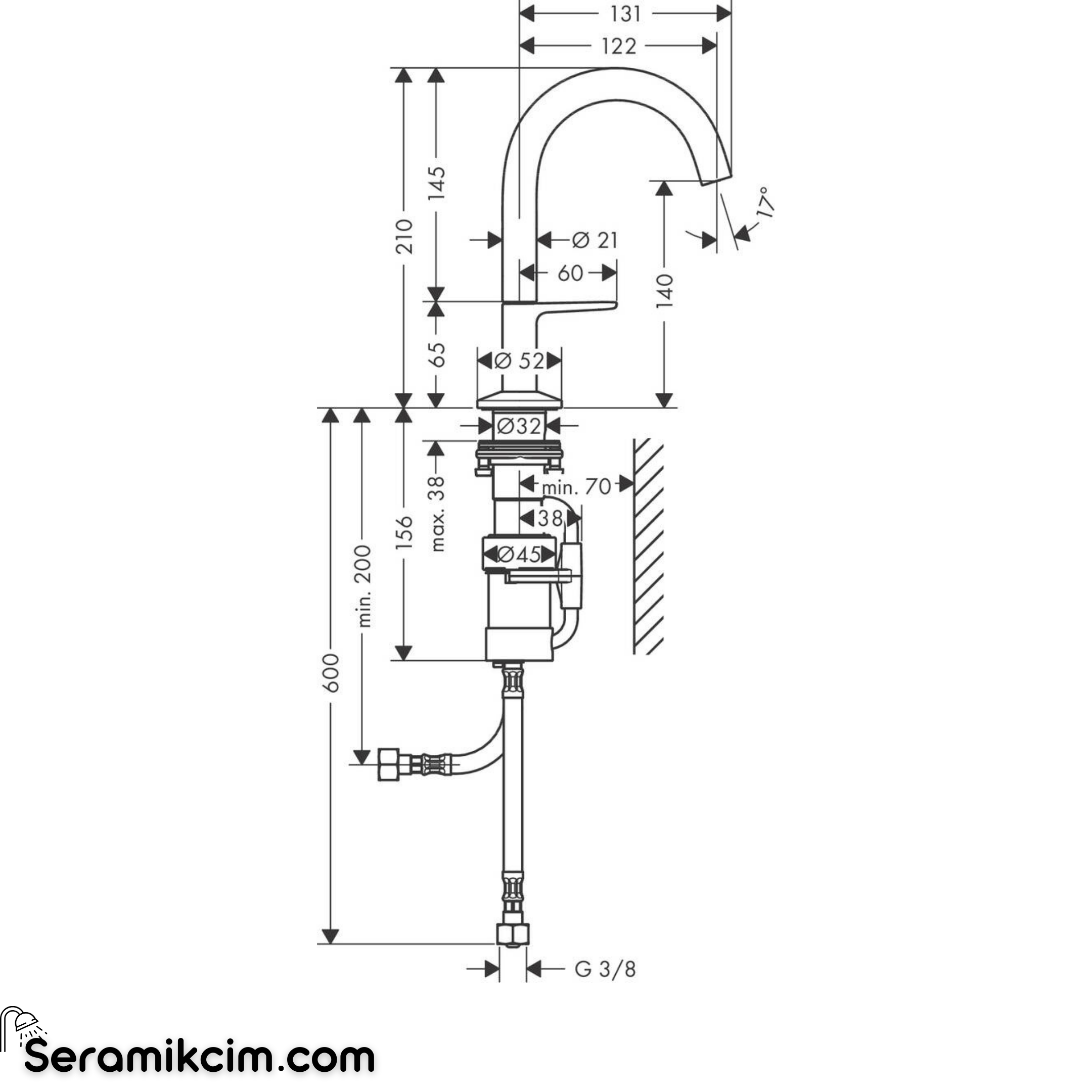 AXOR One Lavabo Bataryası Select 140 Sifon Kumandalı Krom 48010000