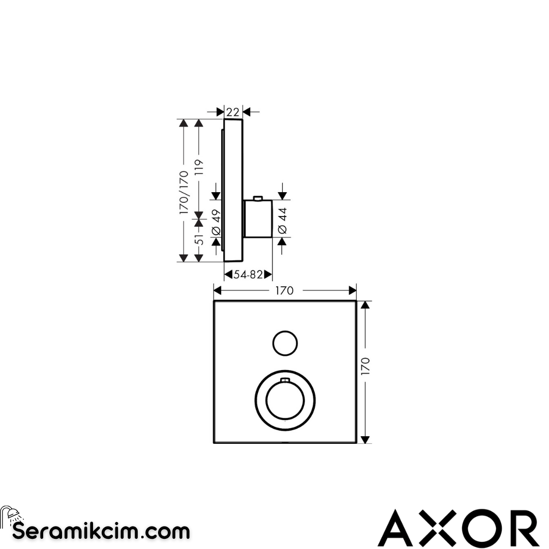 Axor ShowerSelect Square Ankastre Termostatik Banyo Bataryası Krom 36714000