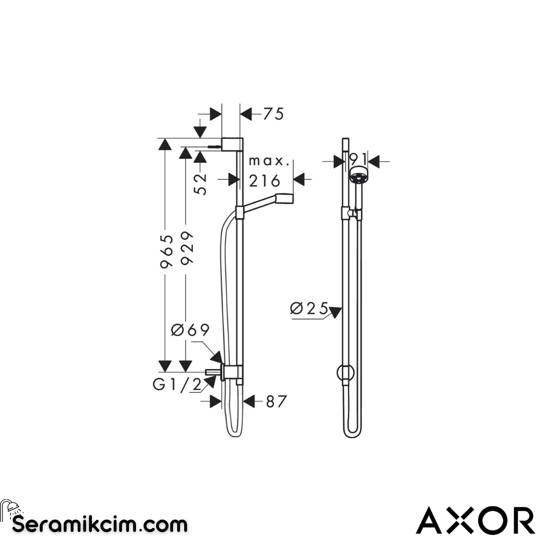 Axor Sürgülü Duş seti 75 1 Fonksiyonlu EcoSmart Mat Siyah 48791670