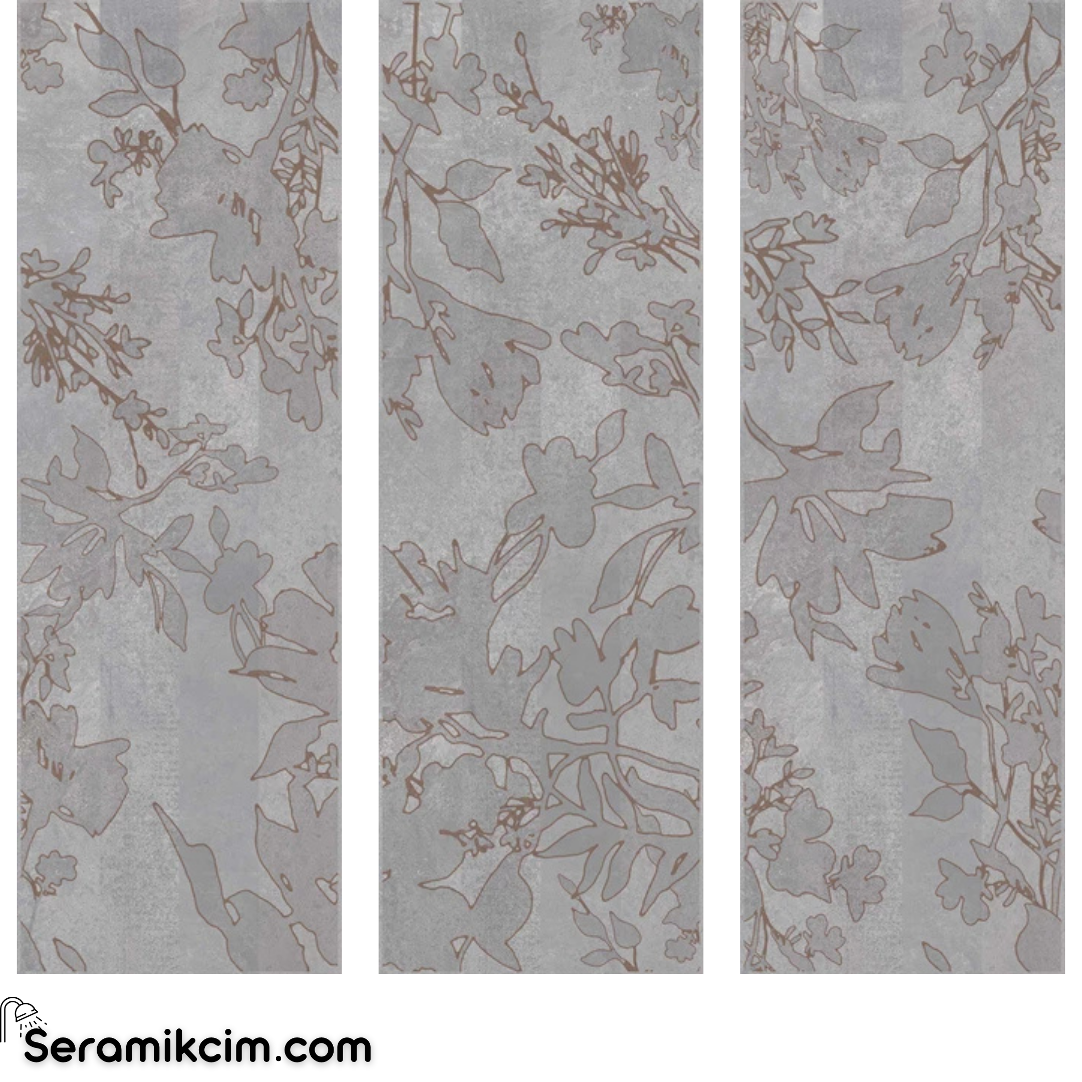 Çanakkale Seramik Cment Clay Mat Floral Dekor 3 Modül 40x120 R