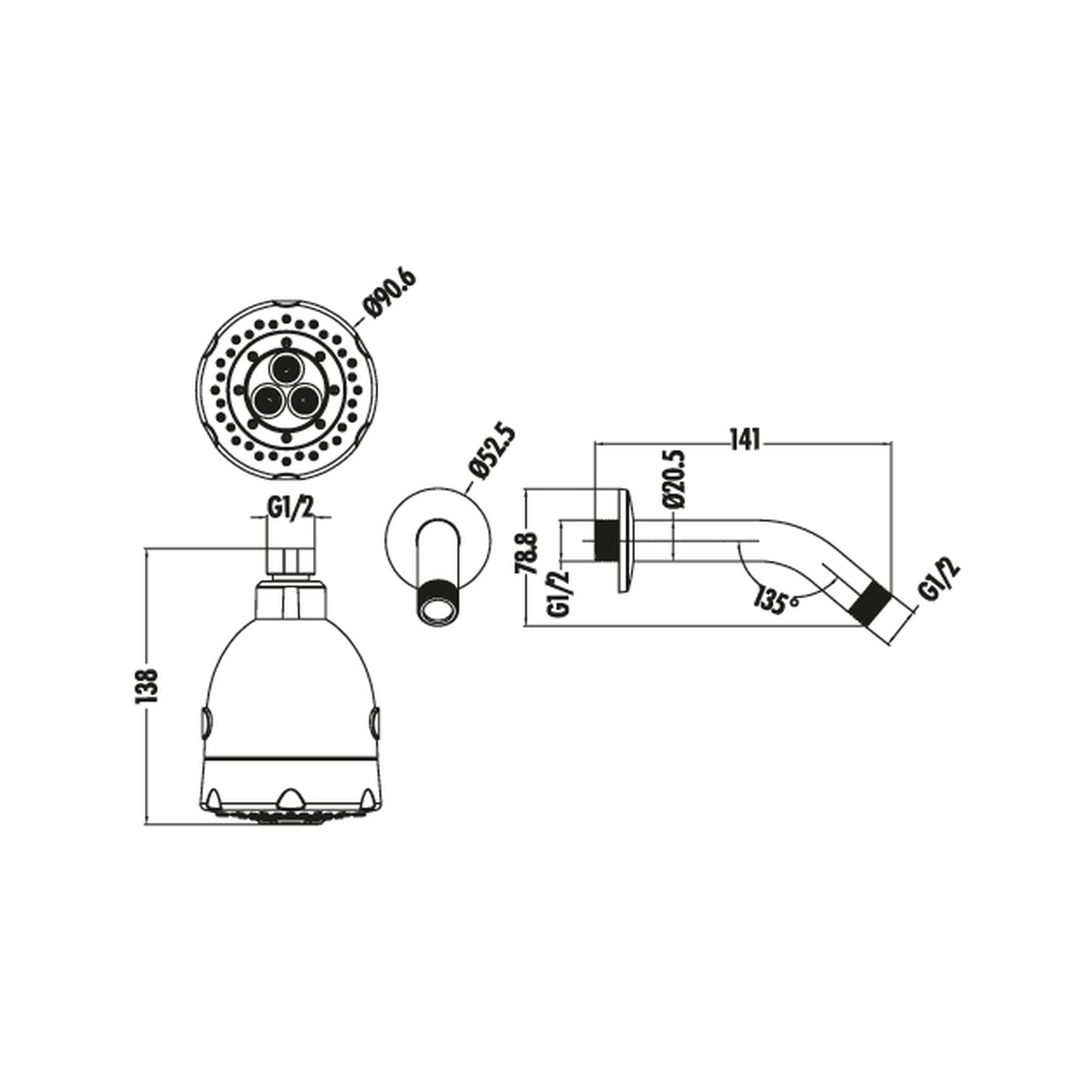 Creavit Ankastre Duş Başlığı (Duvardan) 3F DS.SH034