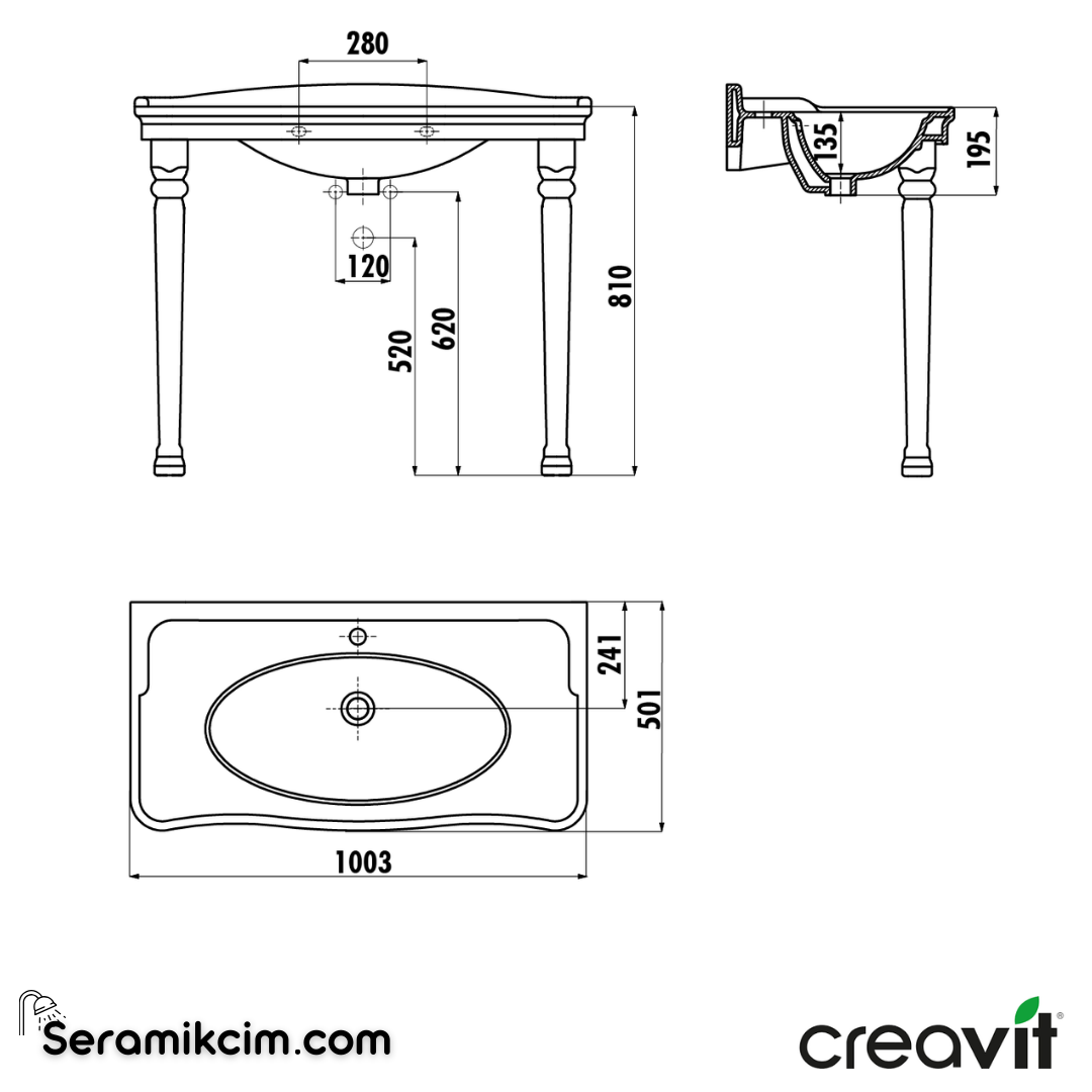 Creavit Antik Konsol Ayak Extra Beyaz KL270-00CB00E-0000 - KL270-00CB00E-0000