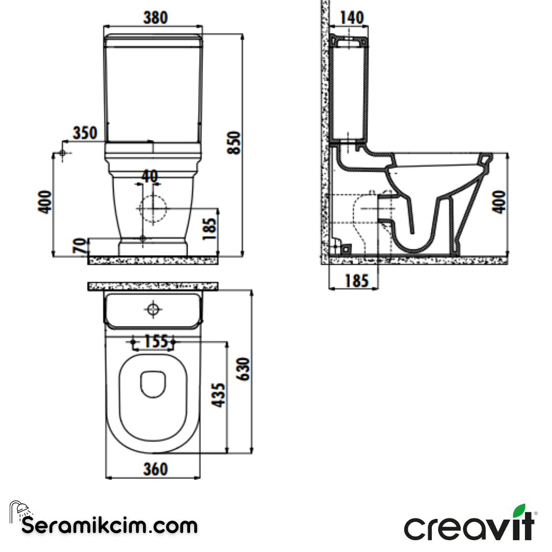 Creavit Antik Rezervuar Extra Beyaz AN410-00CB00E-0000 - AN410-00CB00E-0000
