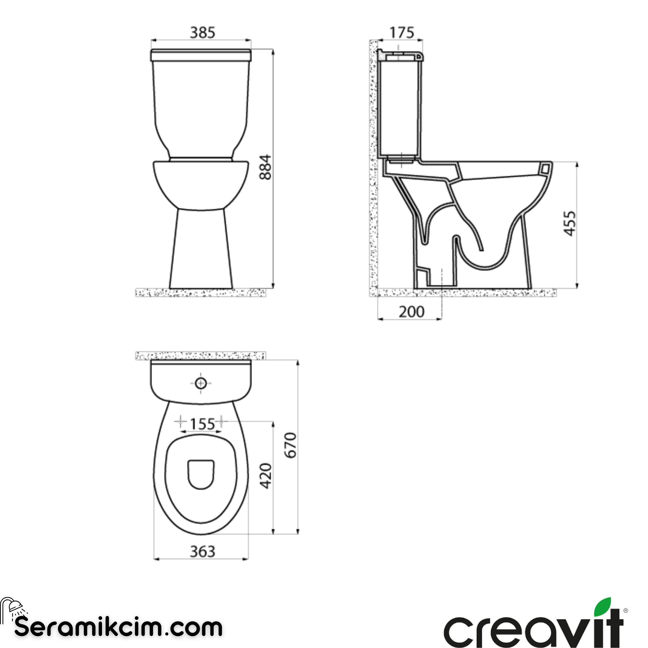 Creavit Bedensel Engelli Alttan Klozet Delikli Extra Beyaz BD305-00CB00E-0000