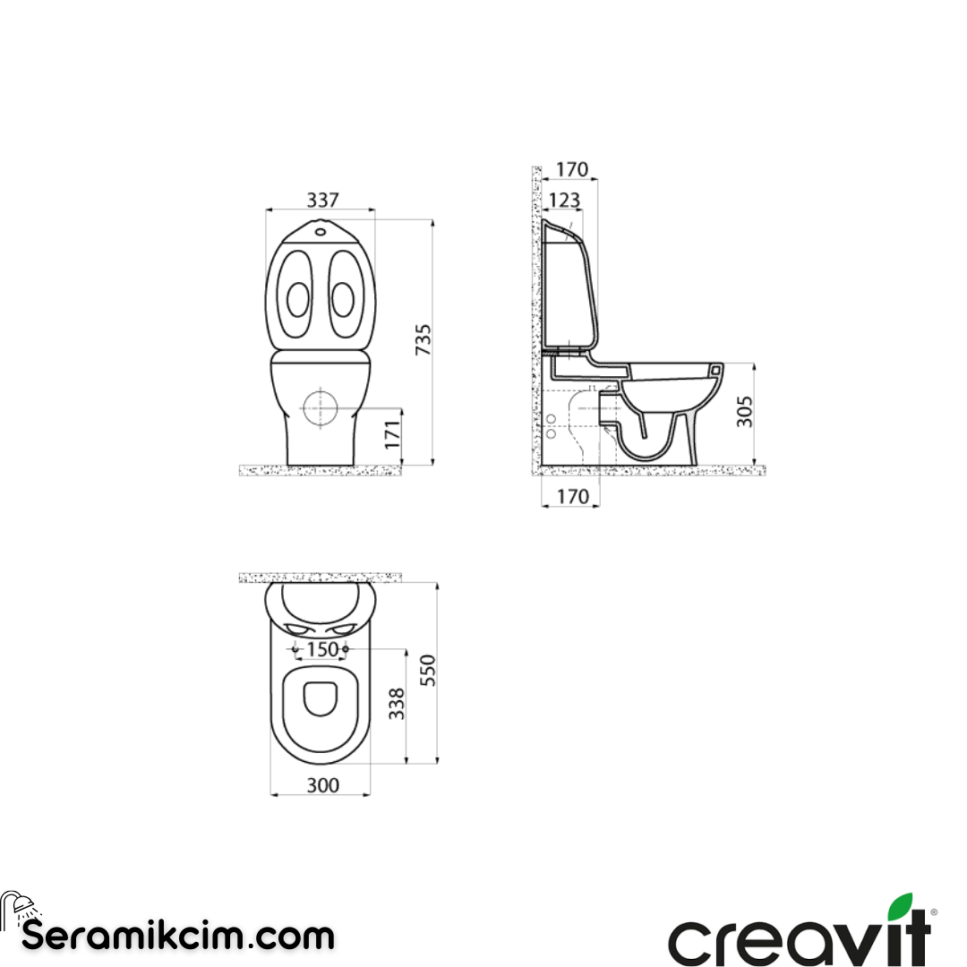 Creavit Ducky Duvara Dayalı Klozet Delikli Extra Beyaz DC360-00CB00E-0000