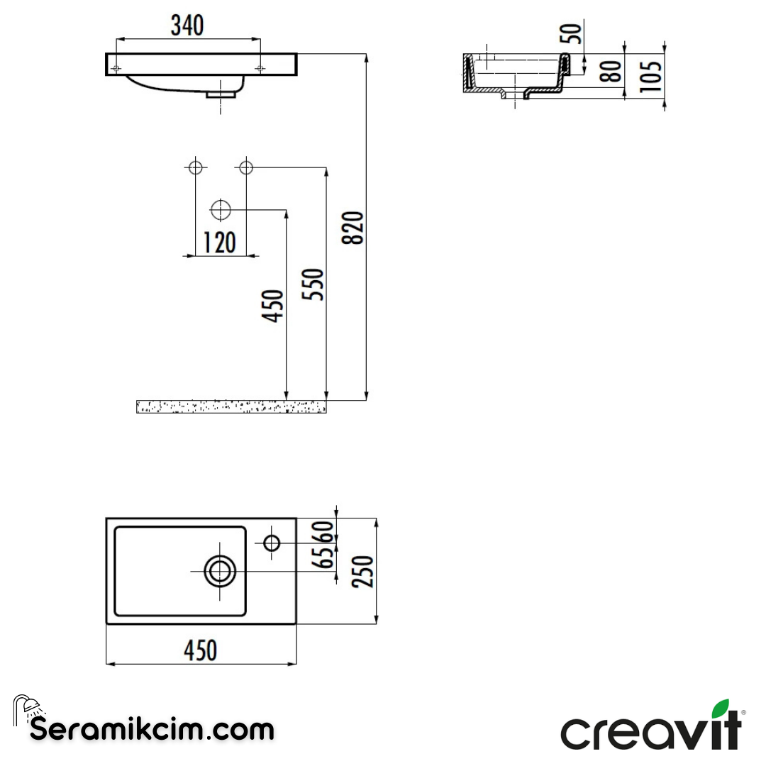 Creavit Elmas Lavabo 45 cm Extra Beyaz TP025-00CB00E-0000 - TP025-00CB00E-0000