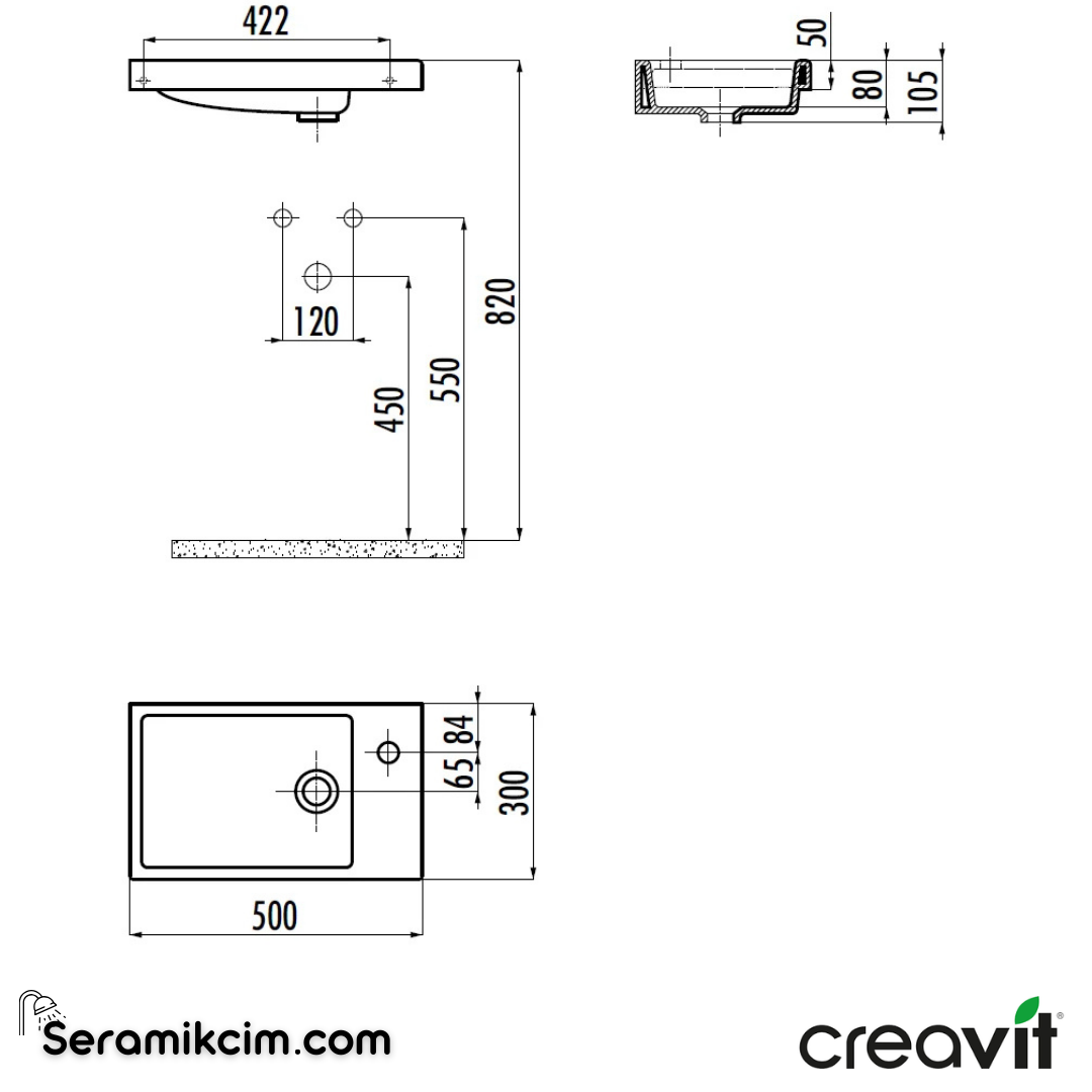 Creavit Elmas Lavabo 50 cm Extra Beyaz TP026-00CB00E-0000 - TP026-00CB00E-0000