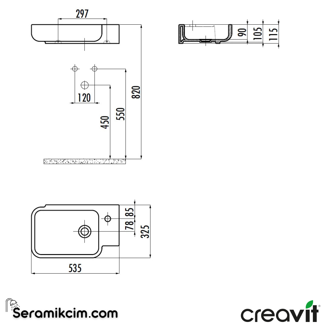 Creavit Elmas Lavabo 53 cm Extra Beyaz TP027-00CB00E-0000 - TP027-00CB00E-0000