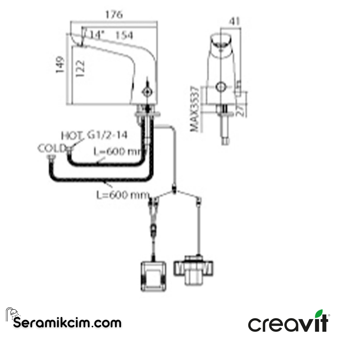 Creavit Fotoselli Lavabo Armatürü Çift Su Girişli AC/DC BT.ES2570 - BT.ES2570