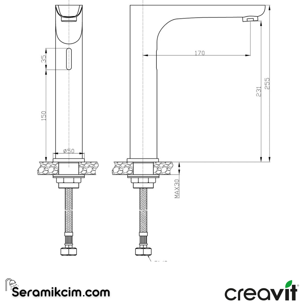 Creavit Fotoselli Uz.Lavabo Armatürü Tek Su Girişli BT.ES6500 - BT.ES6500