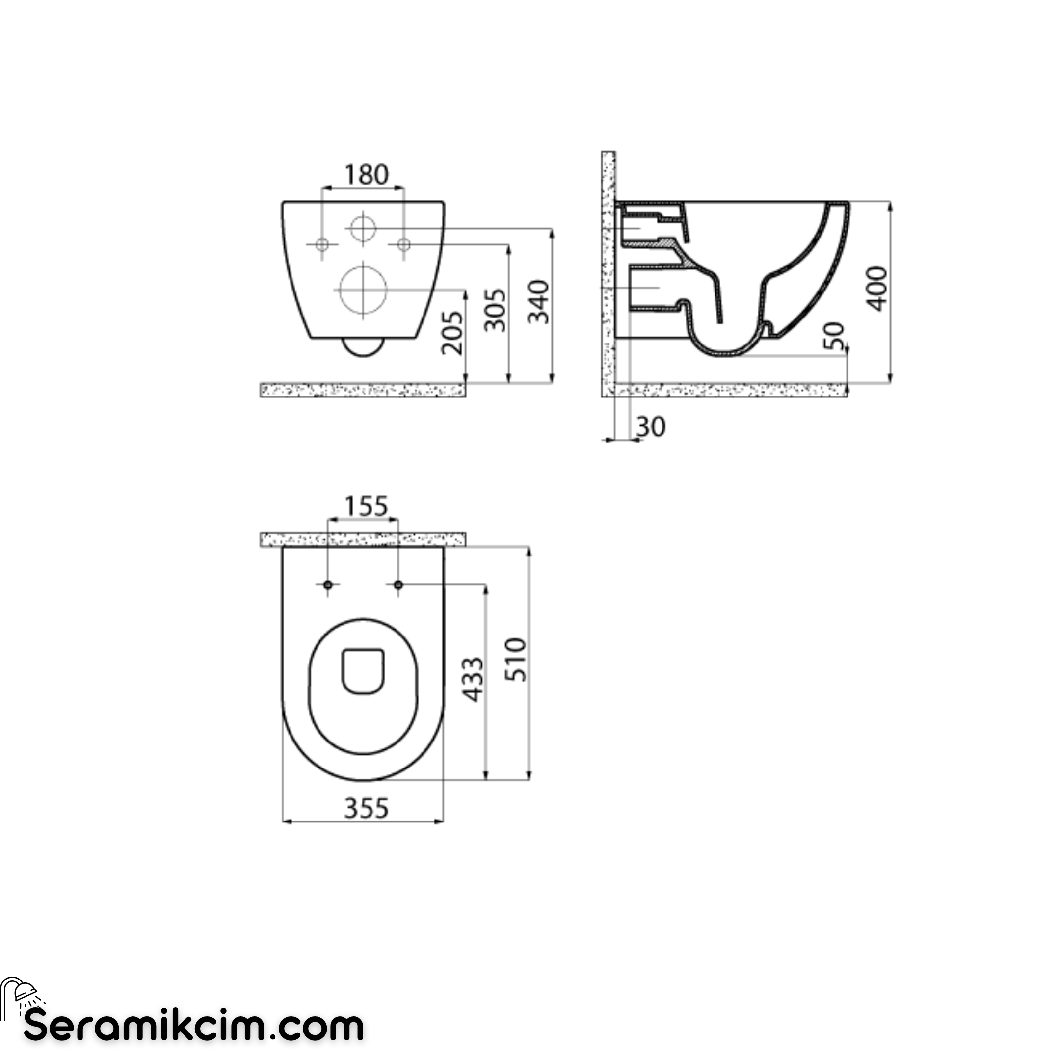 Creavit Free Rim-Off Asma Klozet Delikli Extra Antrasit Mat FE322-00AM00E-0000