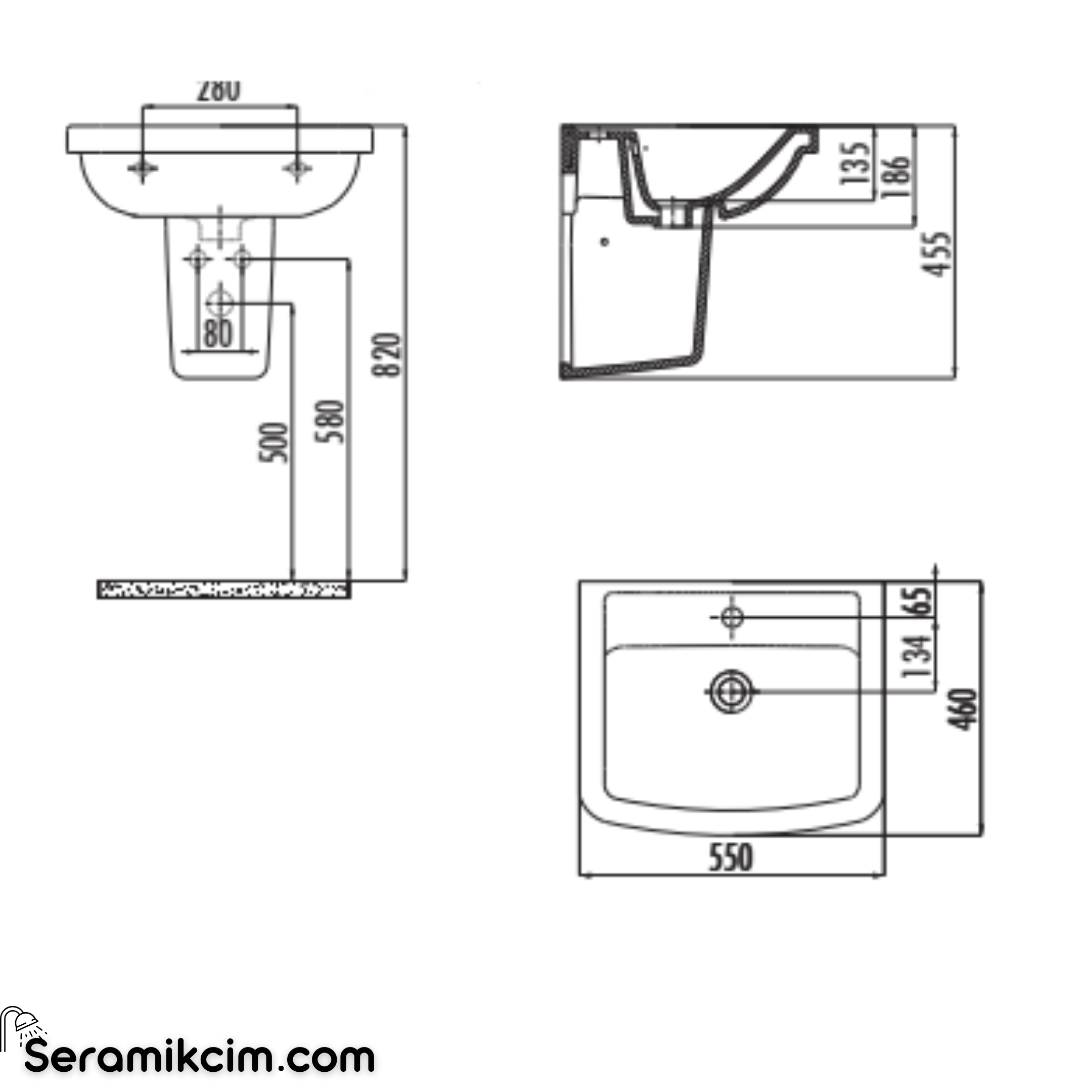 Creavit Key Köşeli Lavabo 45x55 cm Extra Beyaz KY055-00CB00E-0000